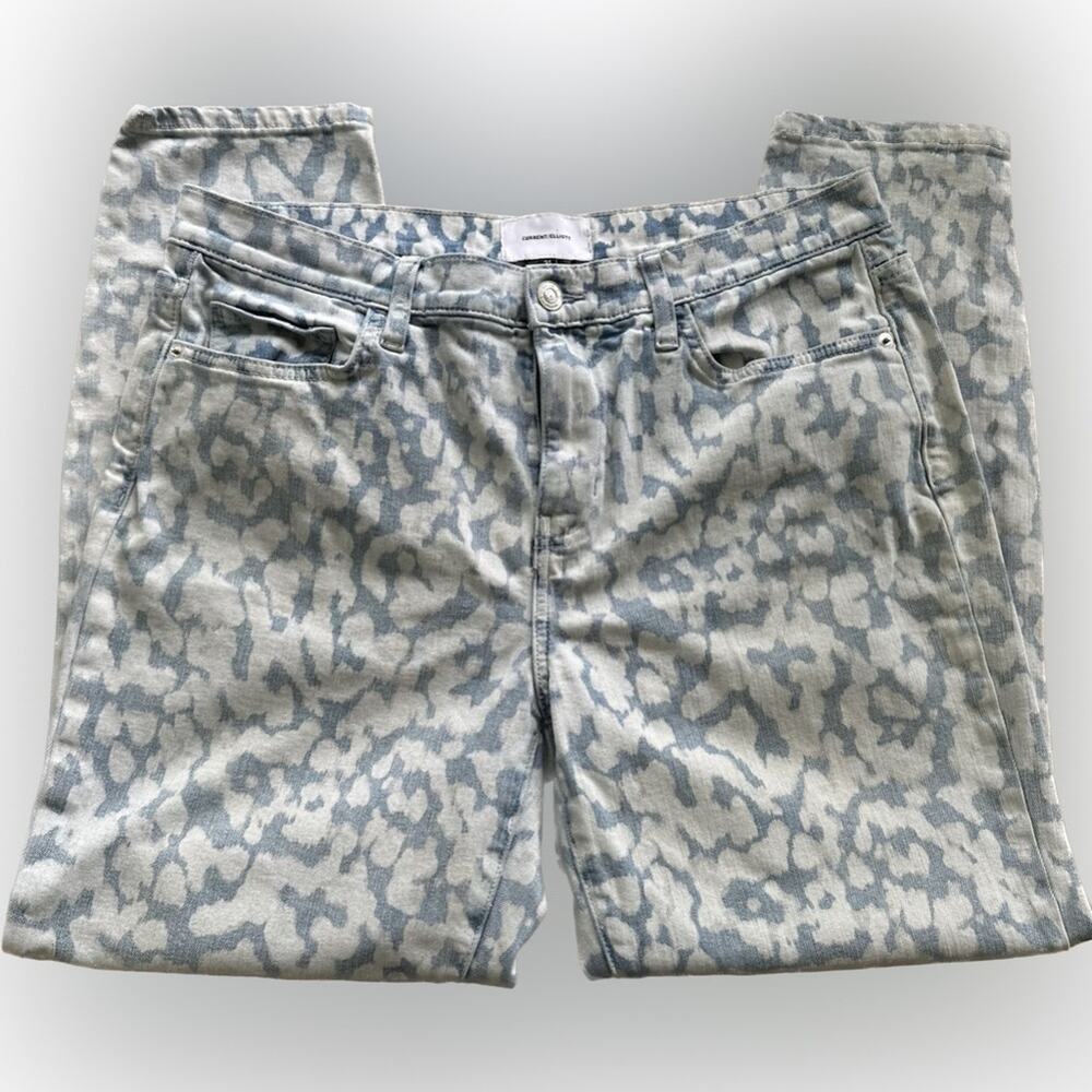 Current/Elliott The Stiletto in Light Wash Inky Leopard with high waist rise 31